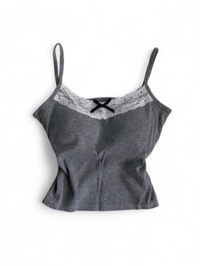 coquette grey cami with white lace trim ꣑ৎ